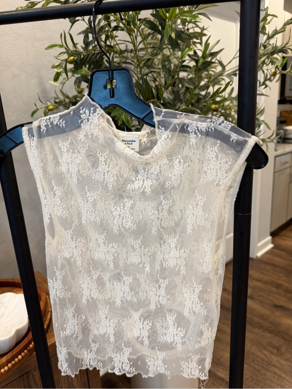 Abercrombie & Fitch Lace Sheer Tank - Ivory